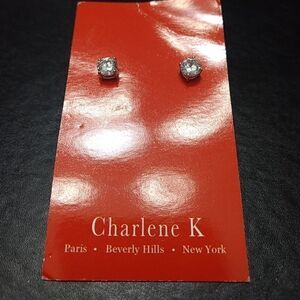 Charlene K sterling silver clear rhinestone round earrings